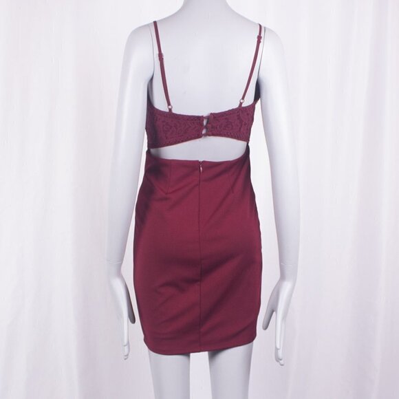 LULUS Late Night Snack Wine Red Lace Backless Bodycon Dress Size XS - Picture 7 of 9